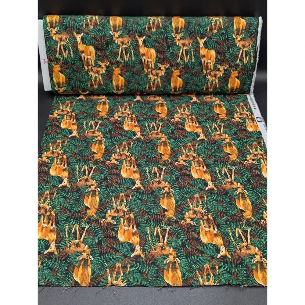 7 Yard Fabric Material Lot Quilters Durable Cotton Dear and Leaves Ferns 44in